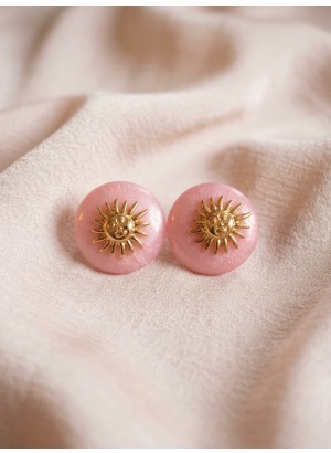Pembe Gold Güneş Figürlü Küpe