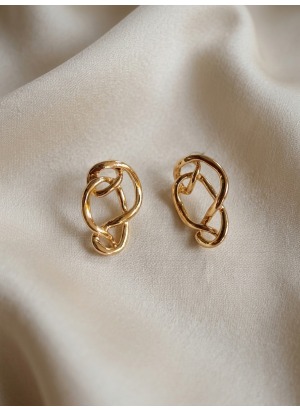 Gold Düğüm Formlu Modern Tasarım Küpe