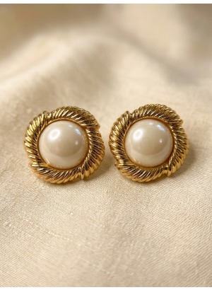 Pearl Vintage – İnci Görünümlü Gold Çerçeveli Yuvarlak Küpe
