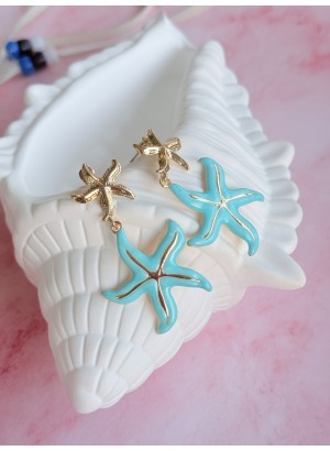 Sea Star Glow Küpe – Turkuaz Deniz Yıldızı & Altın Dokunuş