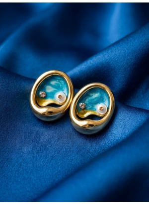 Turquoise Pearl – Turkuaz ve İnci Detaylı Gold Vintage Küpe